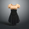 Stylish Women's Outfit With Beige Short Sleeve Top Black Corset And Black Skirt