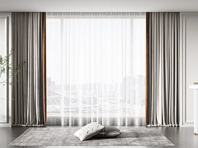 Elegant Modern Curtains With White Sheer And Gray Drapes By City View Rug And Pillows 3d model
