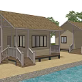 Waterfront Detached Villa With Thatched Roof Light Beige Exterior And White Railings