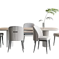 Modern Dining Table Set with Round Table Neutral Tones Chairs and Potted Plant 3d model
