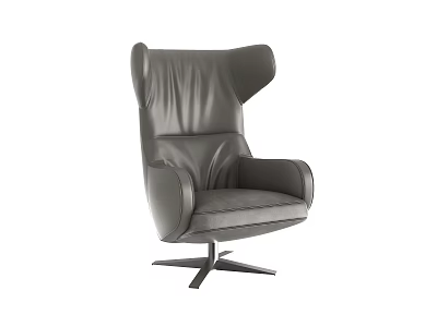 Modern Gray Leather Accent Chair With High Backrest Armrests And Metal Star Base Design 3d model