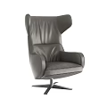 Modern Gray Leather Accent Chair With High Backrest Armrests And Metal Star Base Design