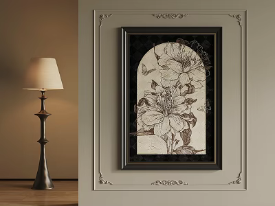 Framed Floral Butterfly Artwork With Elegant Wall Decor And Table Lamp 3d model