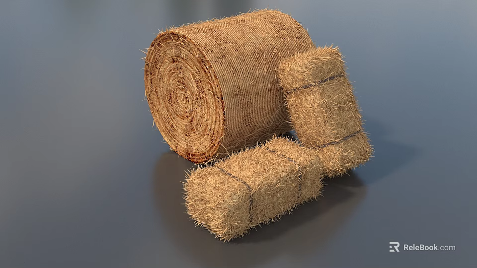 Organic Hay Bales In Cylindrical And Square Shapes For Agricultural Use 3d model 