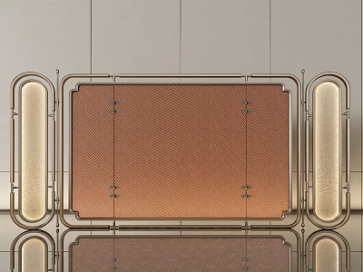 Modern Brown Textured Screen with Golden Side Panels Metal Frame Reflective Surface and Floor Reflections 3d model