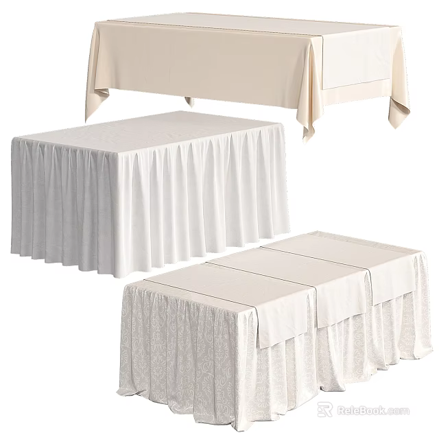 Banquet Dining Tables with White Pleated Tablecloths in Various Styles 3d model 
