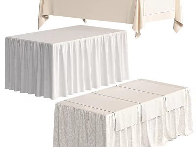 Banquet Dining Tables with White Pleated Tablecloths in Various Styles 3d model