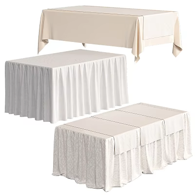 Banquet Dining Tables with White Pleated Tablecloths in Various Styles 3d model