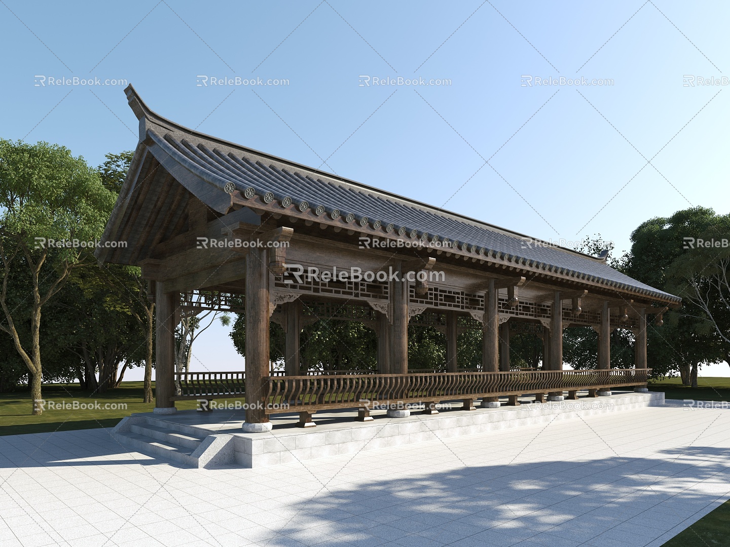 Chinese-style Corridor Corridor Frame Landscape Pavilion 3d model