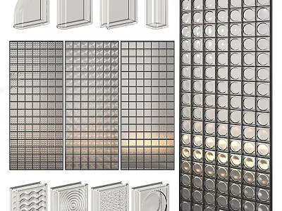 Modern Decorative Glass Wall Design With Grid Panels And Circular Textured Patterns 3d model