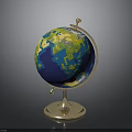 Detailed Decorative Globe With Golden Stand Base And Colorful Land Ocean Surface
