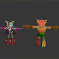 Colorful 3D Cartoon Characters With Blue Purple Cape Red Yellow Horns Arms Outstretched