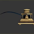 Elegant Inkwell And Quill Pen As Daily Life Supplies With Gold Decoration And Wooden Base