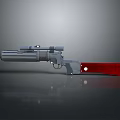 3D Rendered Revolver With Silver Barrel Red Grip Scope And Reflection On Gray Background