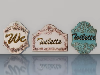 Vintage Swing Door Featuring Floral Patterns WC Toilette Signs and Colorful Accents 3d model