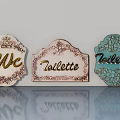 Vintage Swing Door Featuring Floral Patterns WC Toilette Signs and Colorful Accents