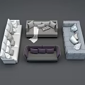 Modern Sectional Sofa Set With Gray White Purple Seats And Decorative Pillows