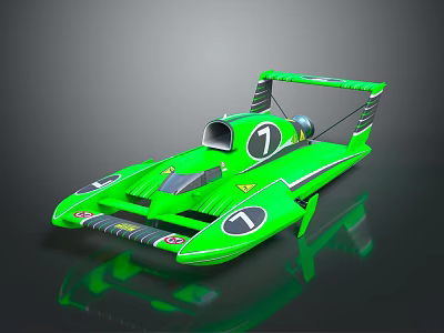 Green Sporty Racing Boat With Streamlined Design And Number 7 On Sleek Exterior 3d model