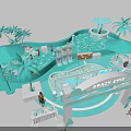 Crazy Girl Themed Exhibition Scene With Pool Palm Trees People And Decorative Design