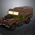Vintage Military Weapon Transport Truck With Camouflage Paint Canvas Cover And Old Tires