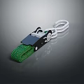 Green Braided Rope Securing Device With Black Metal Components and White Hooks 3d model