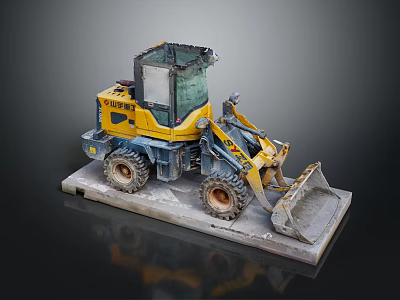 Yellow Small Loader With Front Bucket Placed On Concrete Platform Industrial Machinery 3d model