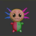 Cute Pink Animal Figure With Big Eyes Smiling Face And Pink Tentacles Blue Flower