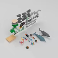 3D Terrain Models With Mountain Island Shapes And Marine Life Elements