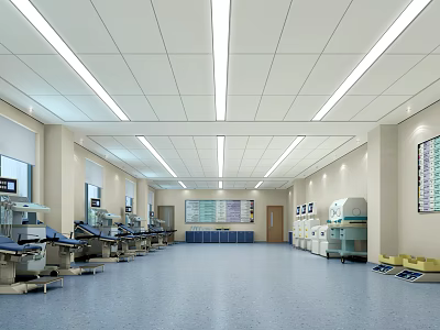Hospital Outpatient Clinic Interior With Spacious Corridor Medical Examination Beds And Bright Ceiling Lighting 3d model