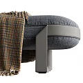 Gray Fabric Sofa Bench With Metal Legs And Plaid Throw Blanket