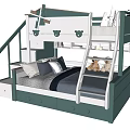 Airplane Themed Kids Bunk Bed With Blue White Staircase Storage Drawers And Teddy Bears