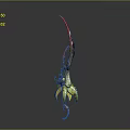 Mythical Red And Yellow Curved Weapon With Dragon Inspired Ornate Details