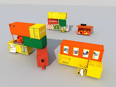 Creative Garden Landscape Design With Colorful Stacked Shipping Containers 3d model