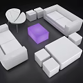 Modern Living Room Furniture Set With White Sofas Purple Square Table And White Round Chair