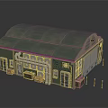Green Roofed Industrial Building Structure With Metal Pipes Doors Windows And Equipment