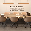 Modern Office Meeting Space Conference Table With Beige Chairs Laptop And Nature Peace Theme
