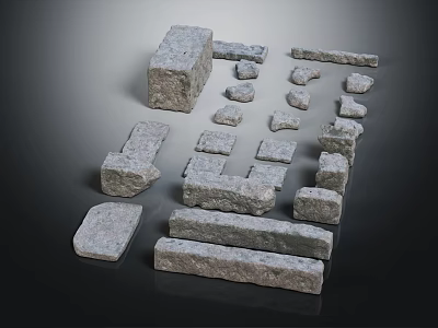 Wooden Stone Building Materials With Various Blocks And Strip Shapes For Construction 3d model