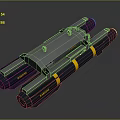 Dual Cylindrical Military Weapon Launcher With Grey Yellow Stripes And Warning Labels
