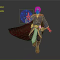 Fantasy Game Movie Character In Blue Tunic Red Cape With Blue Magical Circle
