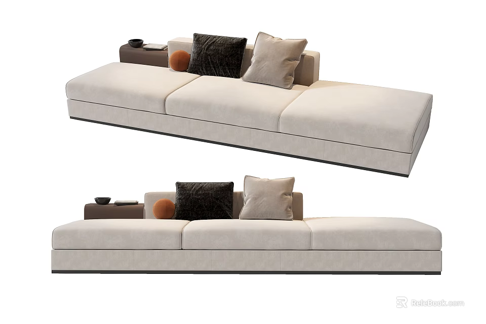 Modern Beige Sectional Sofa With Multiple Cushions And Decorative Ball 3d model