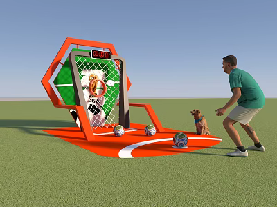 Interactive Soccer Shooting Zone With Man Dog And Orange Green Structure 3d model