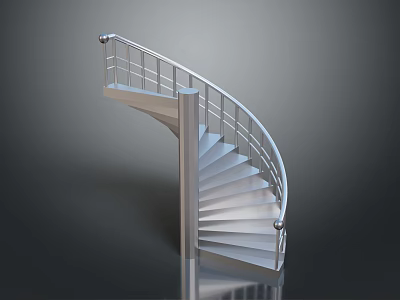 Elegant Modern Metal Spiral Staircase With Curved Handrail And Steps 3d model