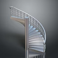 Elegant Modern Metal Spiral Staircase With Curved Handrail And Steps