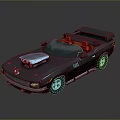 Black Convertible Sports Car With Red Seats Blue Engine And Rear Spoiler