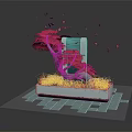 Vibrant Cartoon Scene With Pink Tree Falling Leaves White Base Pink Grass Blue Square Ground