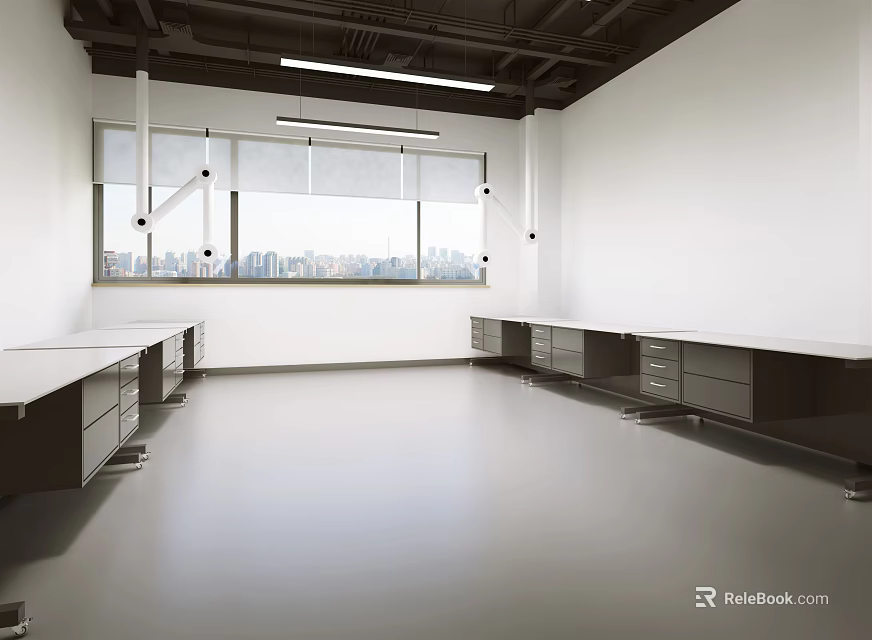 Modern Laboratory Interior With Spacious Open Layout Lab Benches And Large Windows 3d model