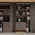 Modern Wooden Bookcase Interior With Multi Layer Shelves Books And Decorative Lighting