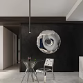 Modern Dining Room Interior With Round Pendant Light Metal Table And Clear Chair