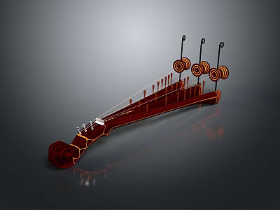 Traditional Musical Instrument 3D Model With Wooden Body Strings And Tuning Pegs 3d model