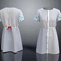 Light Gray Short Sleeve Dress With Floral Patterned Sleeves Front Buttons And Back Red Bow